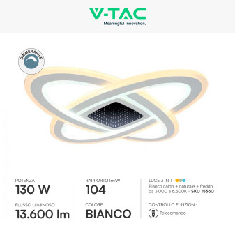 V-Tac VT-7962 Plafoniera LED a Superficie 130W SMD CCT Dimmerabile