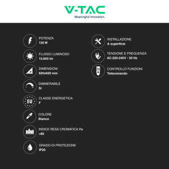 V-Tac VT-7962 Plafoniera LED a Superficie 130W SMD CCT Dimmerabile