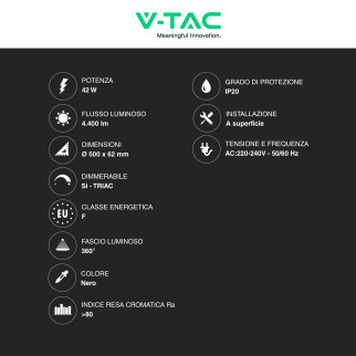 V-Tac VT-7758 Plafoniera LED a Superficie 42W SMD Dimmerabile Triac