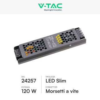 V-Tac VT-13120-S Alimentatore Led Slim 120W 12V 10A Per Uso Interno