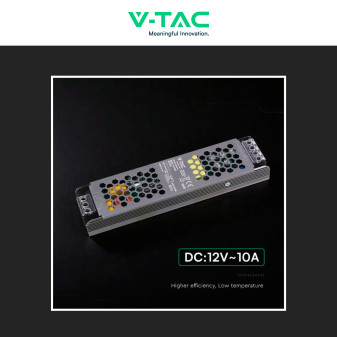 V-Tac VT-13120-S Alimentatore Led Slim 120W 12V 10A Per Uso Interno