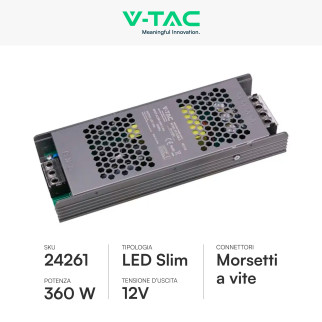 V-Tac VT-13360-S Alimentatore Led Slim 360W 12V 30A Per Uso Interno