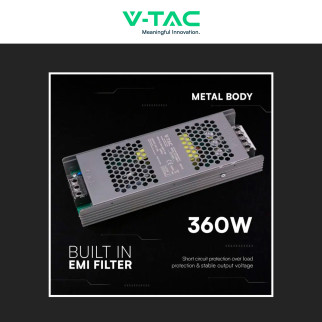 V-Tac VT-13360-S Alimentatore Led Slim 360W 12V 30A Per Uso Interno