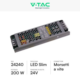 V-Tac VT-24202-SAlimentatore Led Slim 200W 24V 8,25A Per Uso Interno