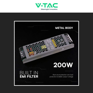 V-Tac VT-24202-SAlimentatore Led Slim 200W 24V 8,25A Per Uso Interno