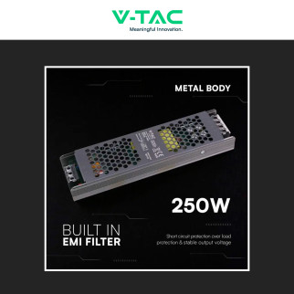 V-Tac VT-13250-S Alimentatore Led Slim 200W 12V 20,83A Per Uso Interno