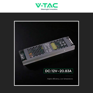 V-Tac VT-13250-S Alimentatore Led Slim 200W 12V 20,83A Per Uso Interno