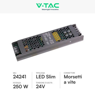 V-Tac VT-24250-SAlimentatore Led Slim 250W 24V 10,5A Per Uso Interno