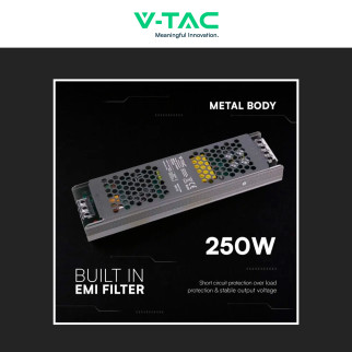 V-Tac VT-24250-SAlimentatore Led Slim 250W 24V 10,5A Per Uso Interno