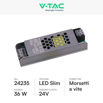 V-Tac VT-24035-S Alimentatore Led Slim 36W 24V 1,5A Per Uso Interno