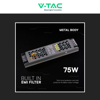 V-Tac VT-13075-S Alimentatore Led Slim 75W 12V 6,25A Per Uso Interno