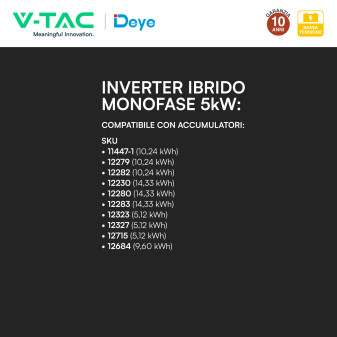 V-Tac Deye Inverter Monofase Ibrido On-Grid / Off-Grid 5kW IP65