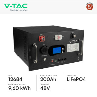 V-Tac Batteria BMS LiFePO4 48V 200Ah 9,6kWh Garanzia 10 Anni