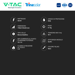 V-Tac Pannelli Solari Fotovoltaici Trina Vertex 455W TIER 1 Monocristallini
