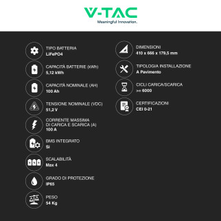 VT-48100 Batteria LiFePO4 5.12KWh IP65 Fotovoltaico V-Tac