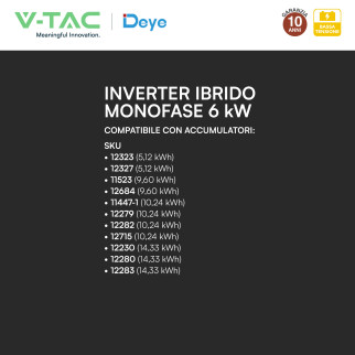 V-Tac Inverter Monofase Ibrido On-Grid / Off-Grid 6kW IP65