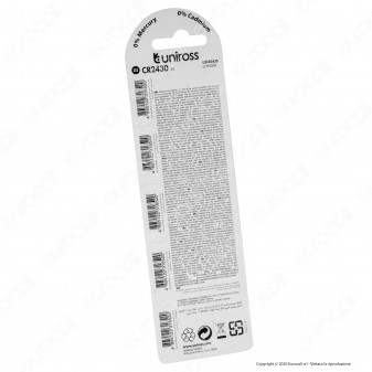 Uniross Lithium Pile al Litio CR2430 3V - Blister da 5 Batterie