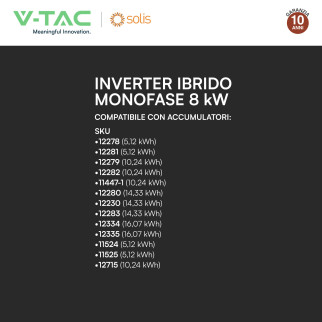 V-Tac Inverter Monofase Ibrido On-Grid / Off-Grid 8kW IP66