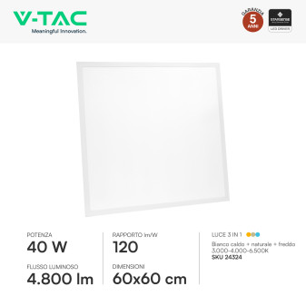 V-Tac VT-61042CCT Pannello LED SMD Quadrato 60x60 40W