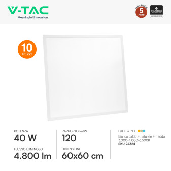 V-Tac VT-61042CCT 10 Pannelli LED SMD Quadrato 60x60 40W