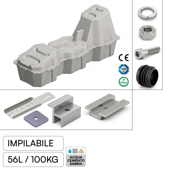 Zavorra di Supporto per Pannelli Fotovoltaici in HDPE - 56L/100KG