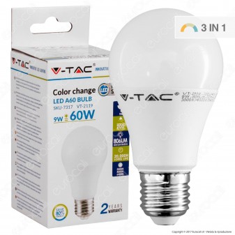 V-Tac VT-2119 Lampadina LED E27 9W Bulb A60 3Step Color Changing -