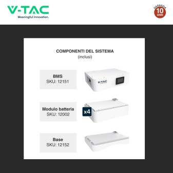 V-Tac Kit 4 Batterie BMS Stack LiFePO4 Fotovoltaico CEI 0-21 e 0-16