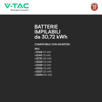V-Tac Kit 6 Batterie BMS Stack LiFePO4 Fotovoltaico CEI 0-21 0-16