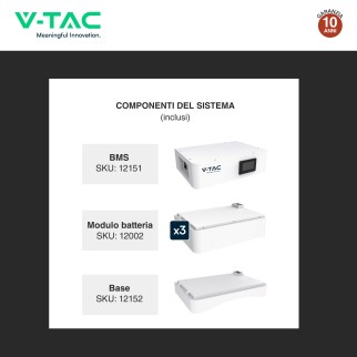V-Tac Kit 3 Batterie BMS Stack LiFePO4 CEI 0-21 e 0-16