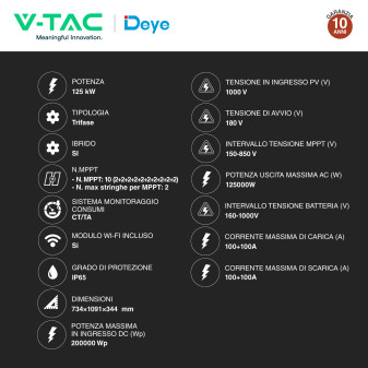V-Tac Deye Inverter Trifase Ibrido 125kW IP65