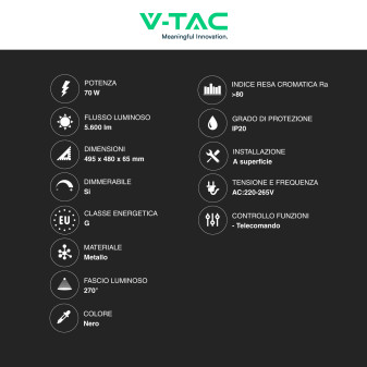 V-Tac VT-84025RD Plafoniera LED a Superficie 70W SMD CCT