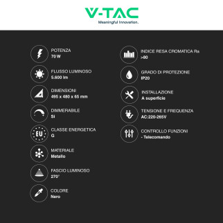 V-Tac VT-84025RD Plafoniera LED a Superficie 70W SMD CCT