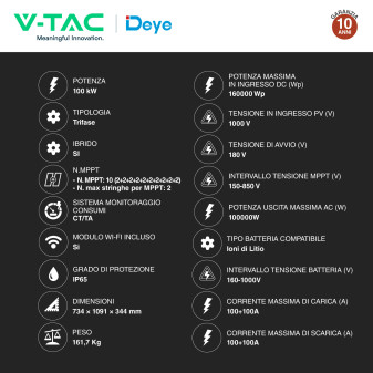 V-Tac Deye Inverter Trifase Ibrido 100kW IP65
