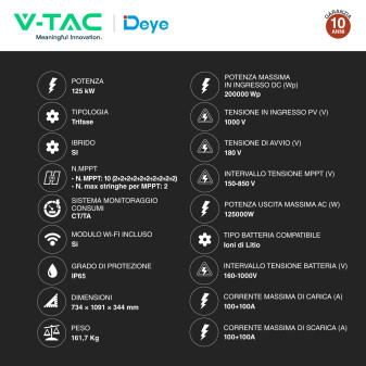 V-Tac Deye Inverter Trifase Ibrido 125kW IP65