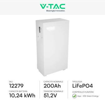 V-Tac Batteria BMS LiFePO4 51,2V 200Ah 10,24kWh