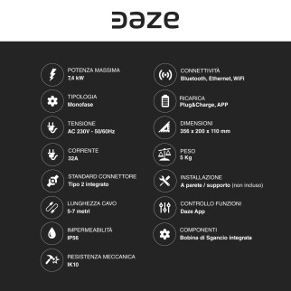 Wall Box Daze 7,4kW Monofase Dazebox One con Cavo Tipo 2