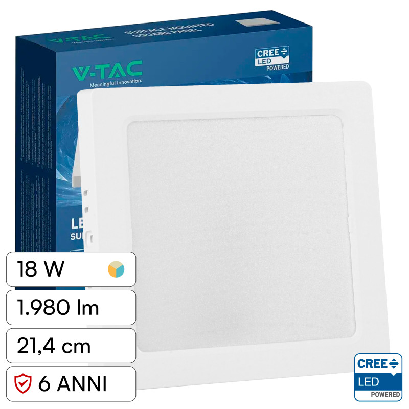 V-Tac VT-61018CCT Mini Pannello LED SMD Quadrato 18W Chip CREE CCT