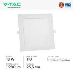 V-Tac VT-61018CCT Mini Pannello LED SMD Quadrato 18W Chip CREE CCT