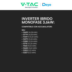 V-Tac Inverter Monofase Ibrido On-Grid / Off-Grid 3,6kW IP65