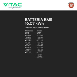 V-Tac Batteria BMS LiFePO4 51,2V 314Ah 16,07kWh Garanzia 10 Anni