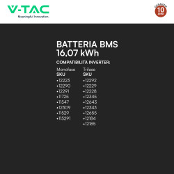V-Tac Batteria BMS LiFePO4 51,2V 314Ah 16,07kWh Garanzia 10 Anni Nera