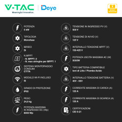 V-Tac Deye Inverter Monofase Ibrido On-Grid / Off-Grid 5kW IP65