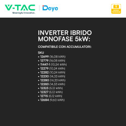 V-Tac Deye Inverter Monofase Ibrido On-Grid / Off-Grid 5kW IP65
