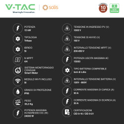 V-Tac Inverter Trifase Ibrido On-Grid / Off-Grid 15kW CEI 0-21 0-16