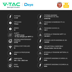 V-Tac Deye Inverter Trifase On-Grid / Off-Grid 14kW IP65