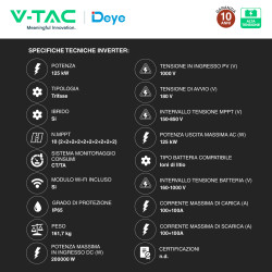 V-Tac Deye Armadio Rack 5 Accumulatori BMS LiFePO4 261 kWh + Inverter