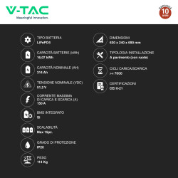 V-Tac Batteria BMS LiFePO4 51,2V 314Ah 16,07kWh Garanzia 10 Anni