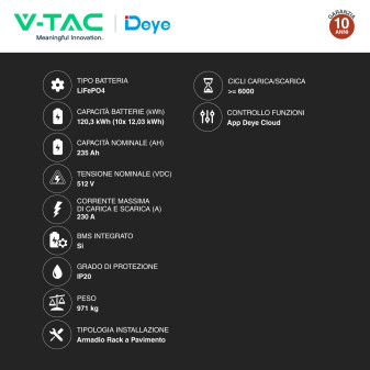 V-Tac Armadio Rack a Pavimento 10 Accumulatori LifePO4 12,03 kWh