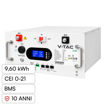 V-Tac VT-91600 Batteria BMS Rack LiFePO4 9,6kWh Garanzia 10 Anni