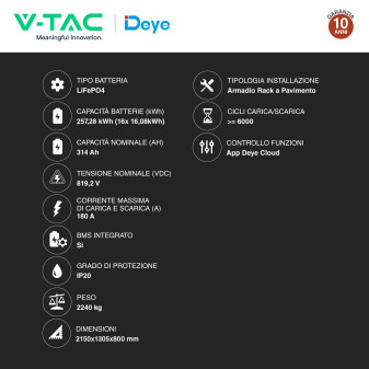 V-Tac Armadio Rack a Pavimento 16 Accumulatori LifePO4 16,08 kWh
